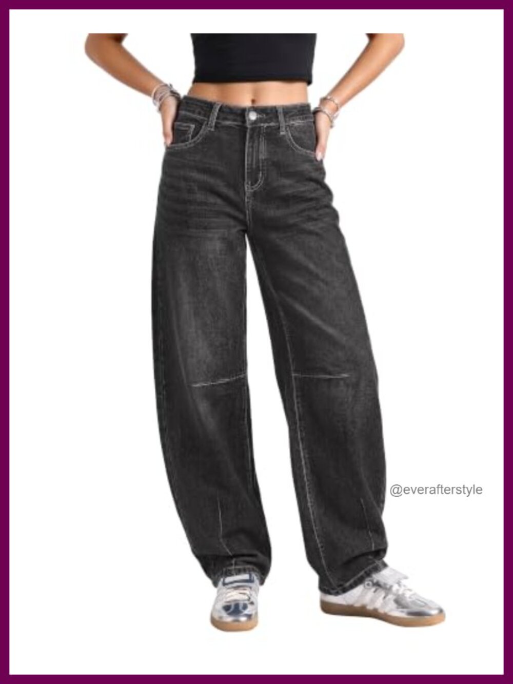 High Waisted Stretchy Barrel Jeans Wide Leg Boyfriend Baggy Denim